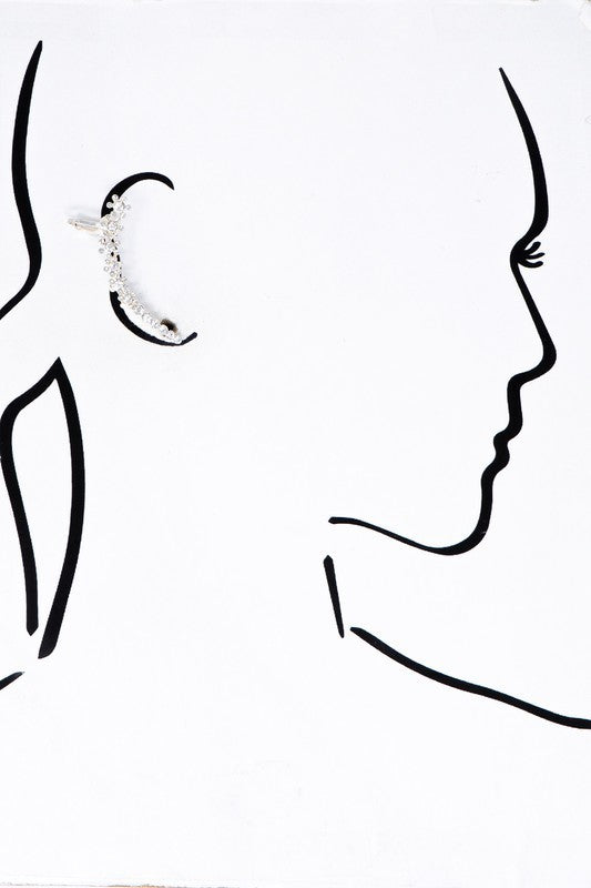Rhinestone Flower Ear Jacket Cuff Earrings