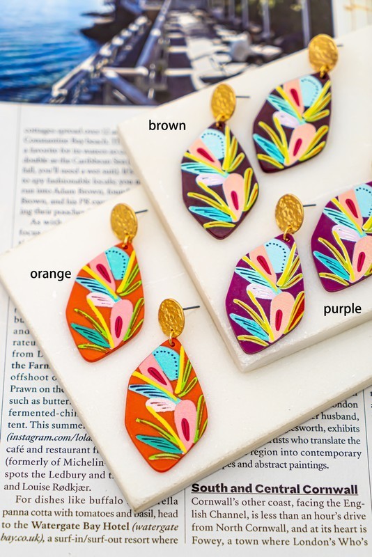 Painted Abstract Flowers Earrings (Pick Color)