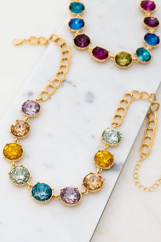 Multi Color Gem Stone Necklace (Pick Color)