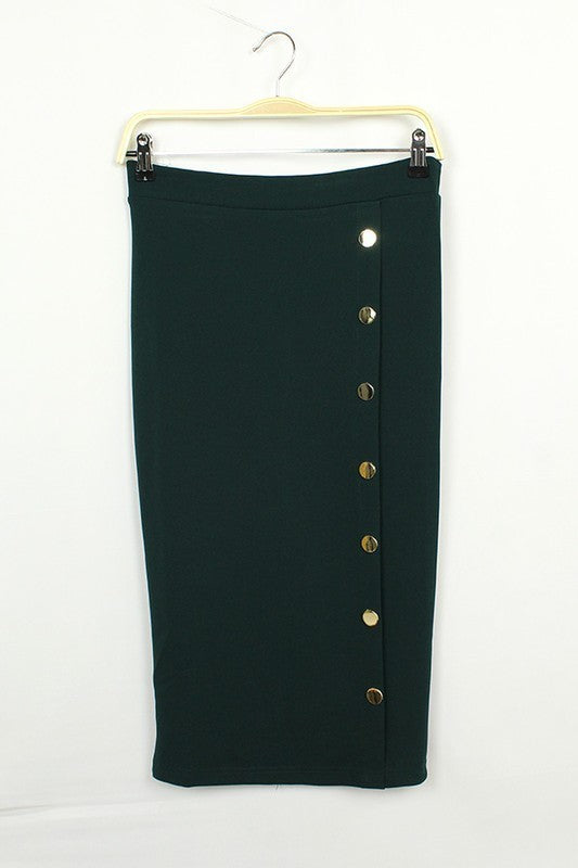 Solid Side Button Midi Skirt Pencil Skirt (Pick Color)