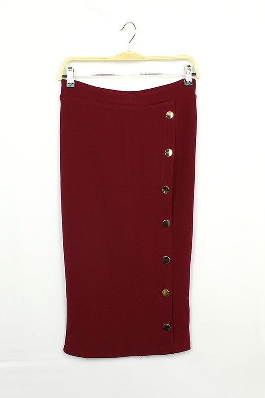 Solid Side Button Midi Skirt Pencil Skirt (Pick Color)