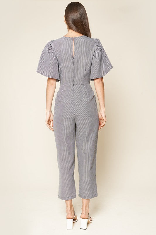 Tribune Gingham Cape Sleeve Jumpsuit