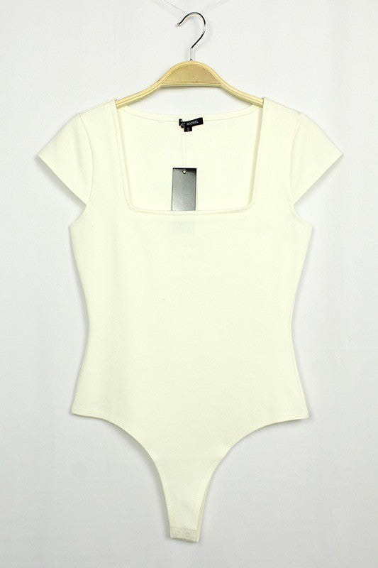 Solid Square Neck Short Sleeve Bodysuit (Pick Color)