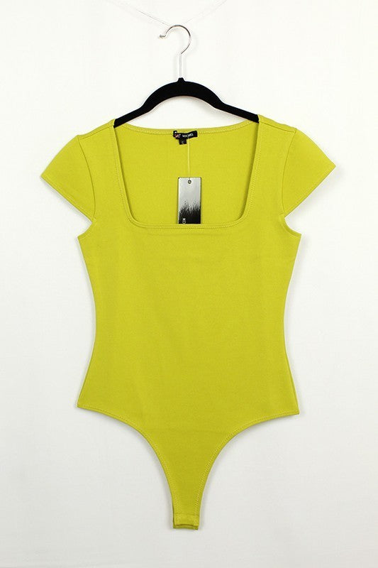 Solid Square Neck Short Sleeve Bodysuit (Pick Color)