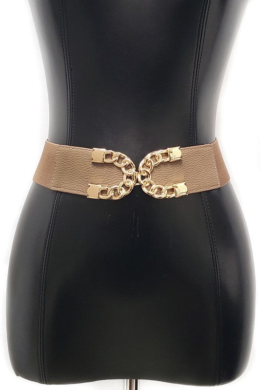 Luxury style chain gold buckle Elastic Belt