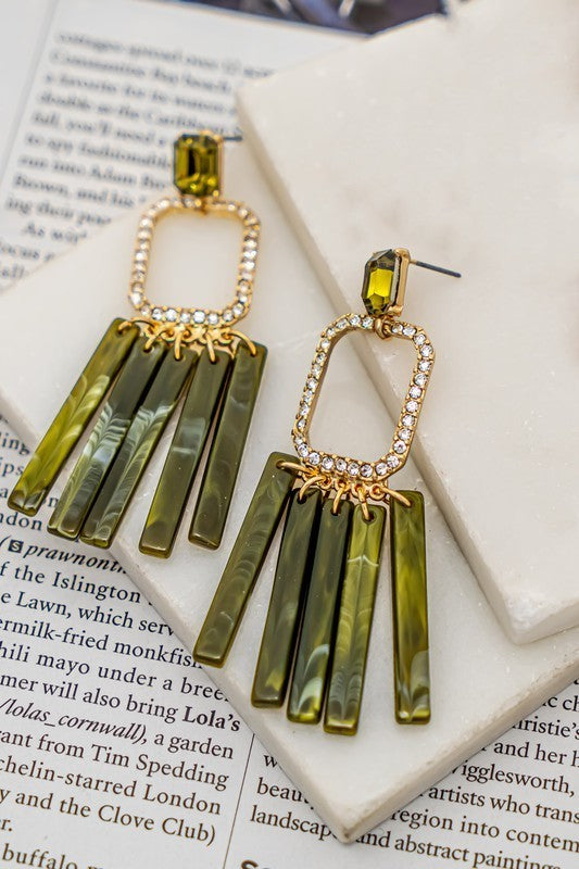 Rhinestone Square Resin Sticks Hoop Earrings (Pick Color)