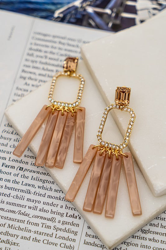 Rhinestone Square Resin Sticks Hoop Earrings (Pick Color)