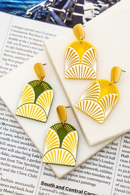 Etched Pattern Painted Dome Earrings (Pick Color)