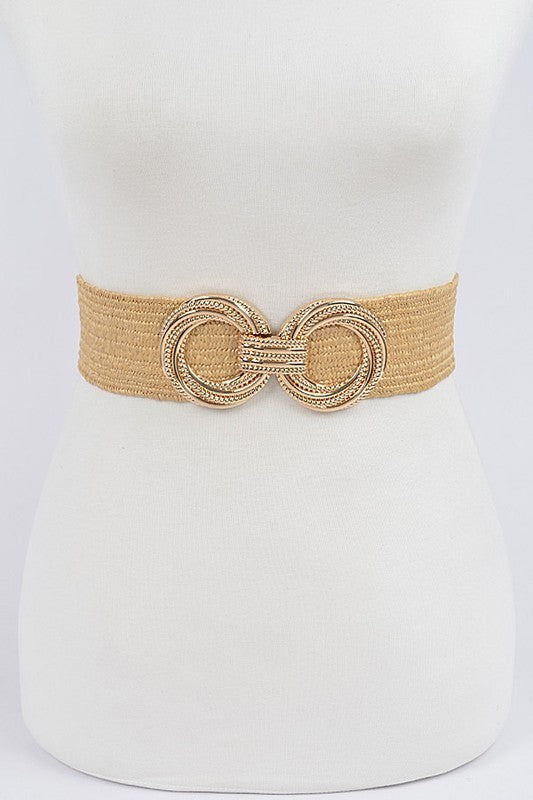Metal OO Buckle Stretch Straw Belt