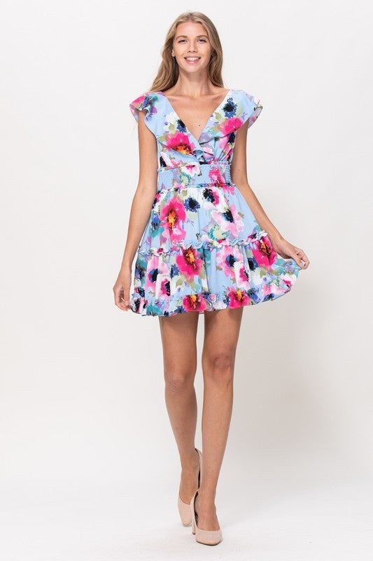Cross Back Print Short Dress