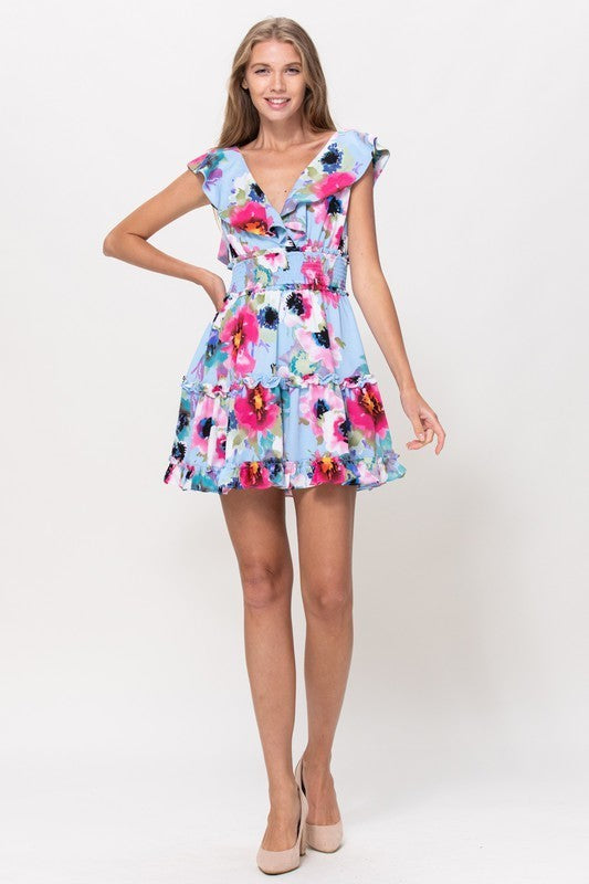 Cross Back Print Short Dress