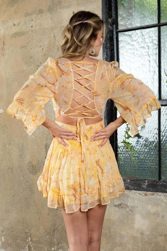 Floral Printed Ruffled Trim Mini Dress
