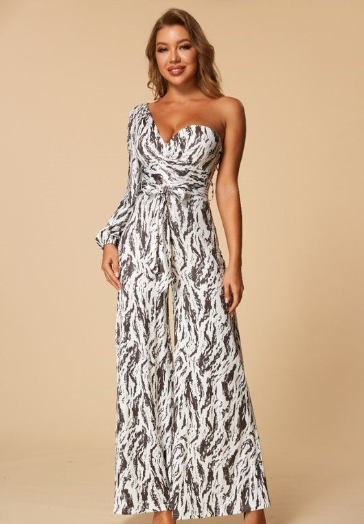 One Shoulder Printed Jumpsuit