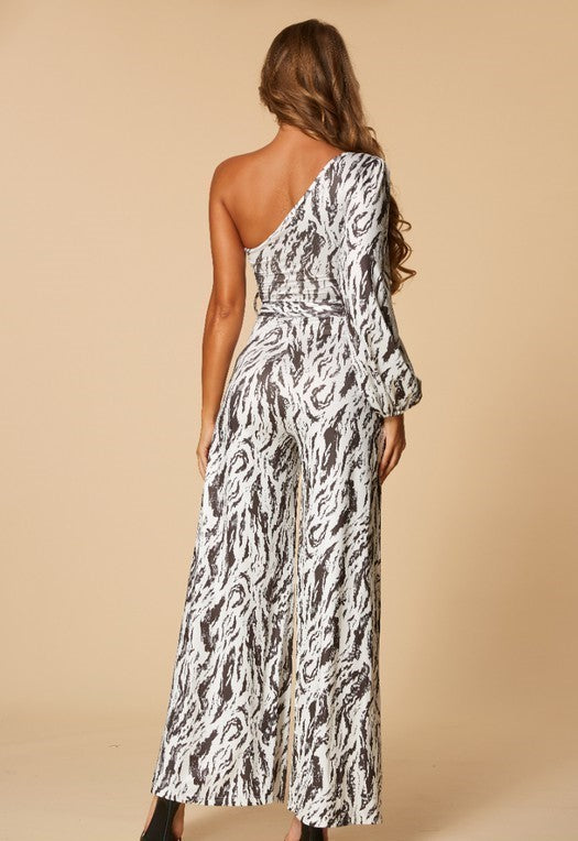 One Shoulder Printed Jumpsuit