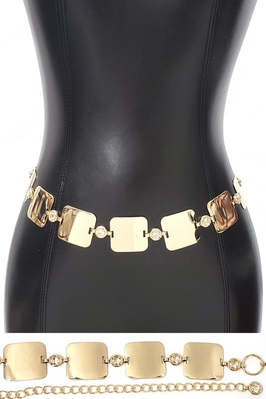 Gold Metal Chain Circle Square Belt