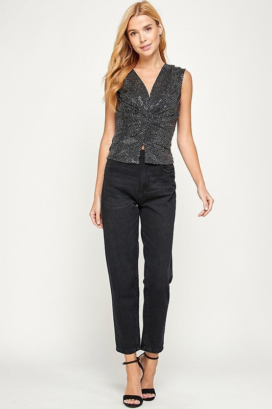Sparkly Tucked Front Detail Top