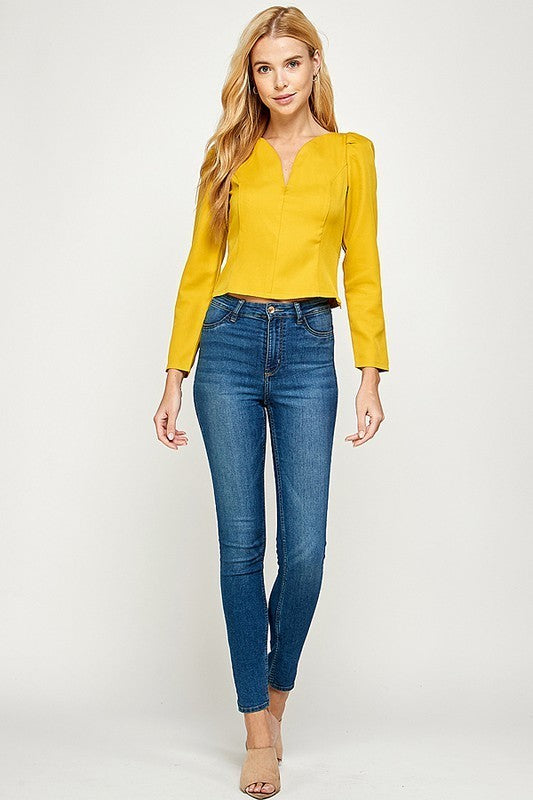 Sweet Heart Neck Long Sleeve Top