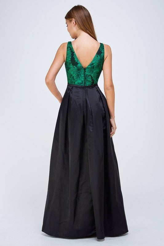 Rhinestones Slit Side Taffeta Formal Dress