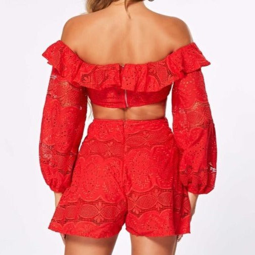 Off Shoulder Lace Romper (Pick Color)