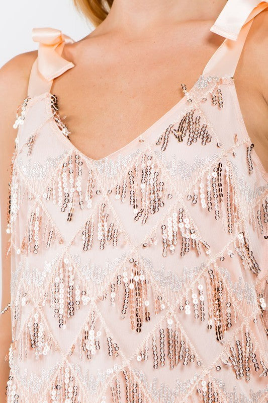 Rose Gold Fringe Top