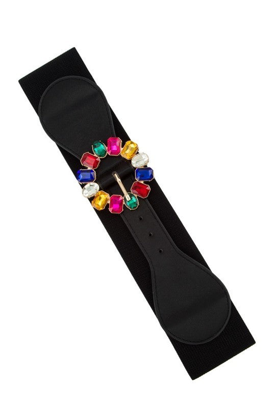 Crystal O Buckle Elastic Belt