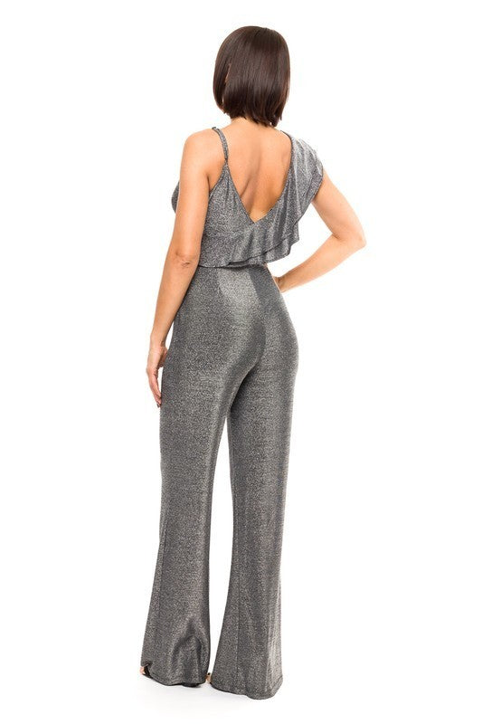 One Shoulder Shiny Jumpsuit