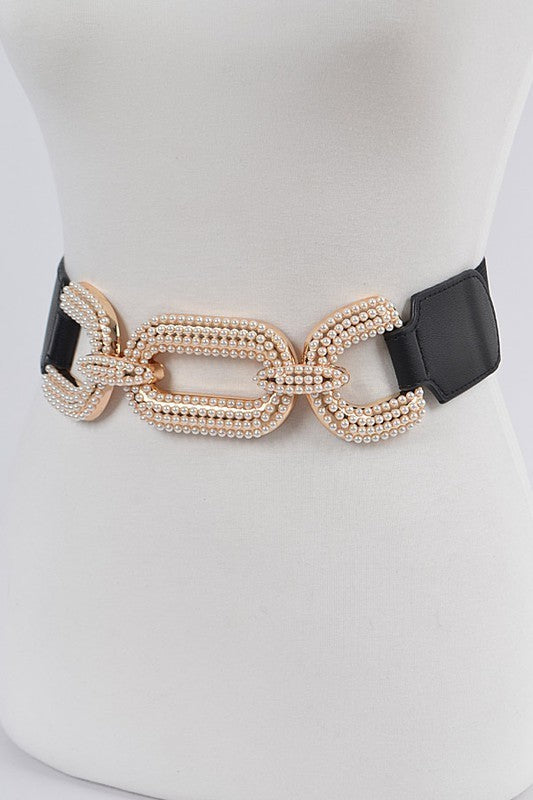 Metal W/Pearl Buckle Elastic Waist Belt