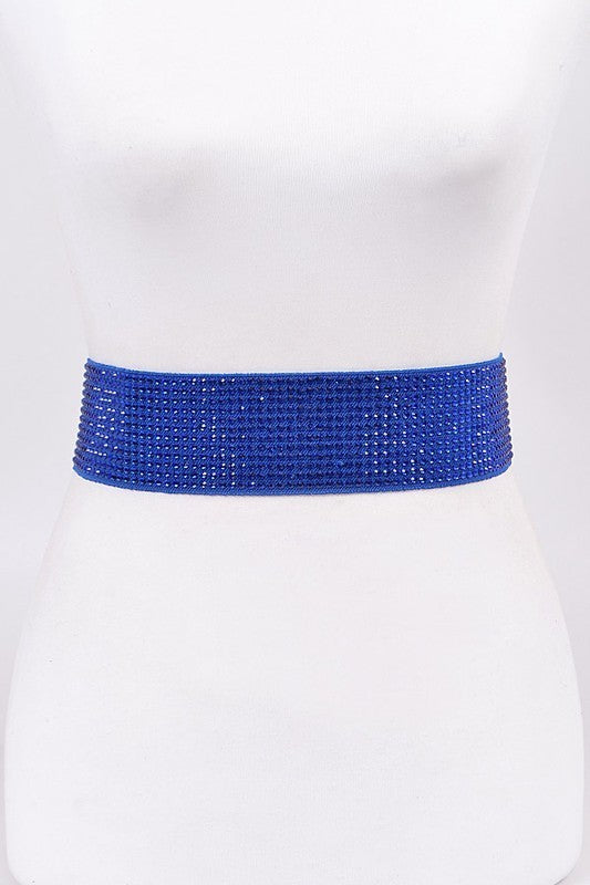 Cobalt Rhinestone Studded Elastic Belt
