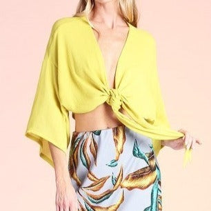 Crinkle Short Sleeve Tie Top