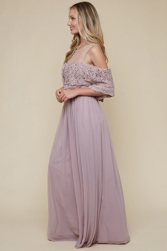 Cut Out Shoulder and Lace Formal Dress