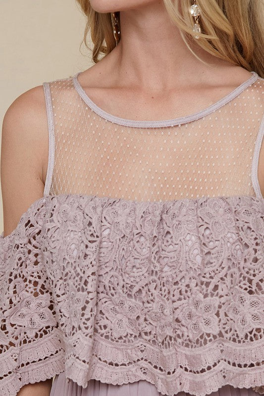 Cut Out Shoulder and Lace Formal Dress