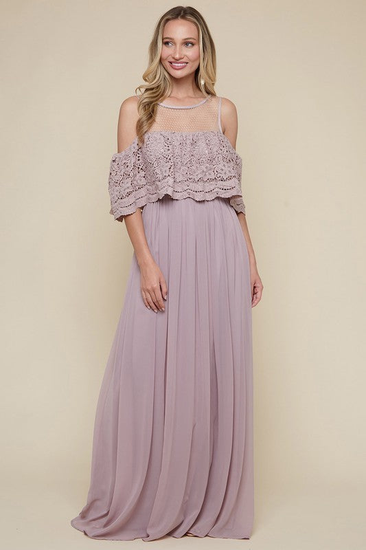 Cut Out Shoulder and Lace Formal Dress