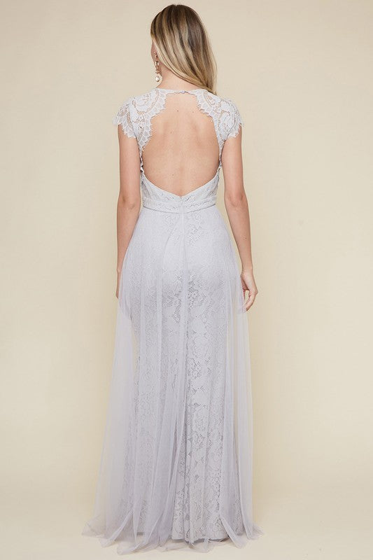 Tulle Layover Lace Formal Dress