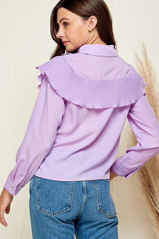 Ruffle Trim Pearl Button Top