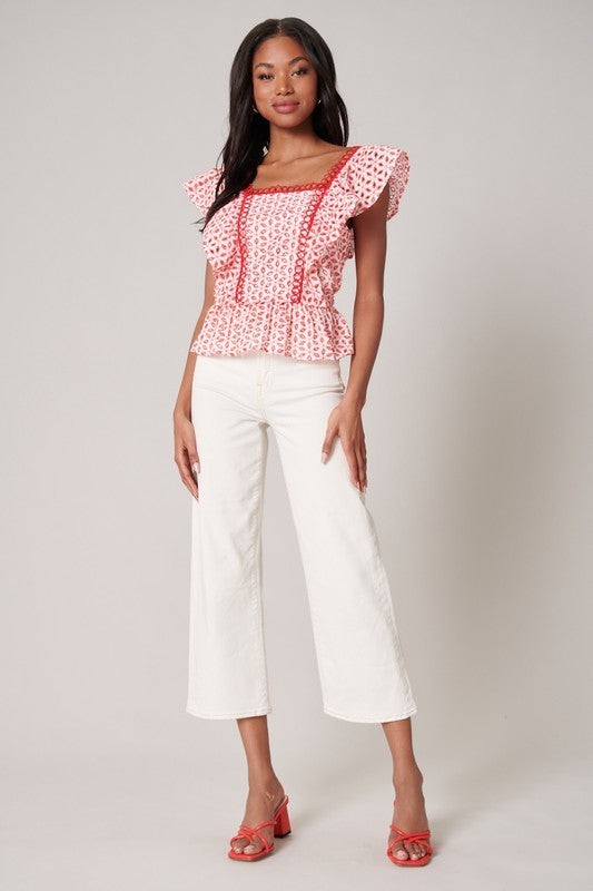 Eyelet Ruffles Peplum Top