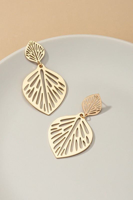 Double Openwork Leave Drop Earrings