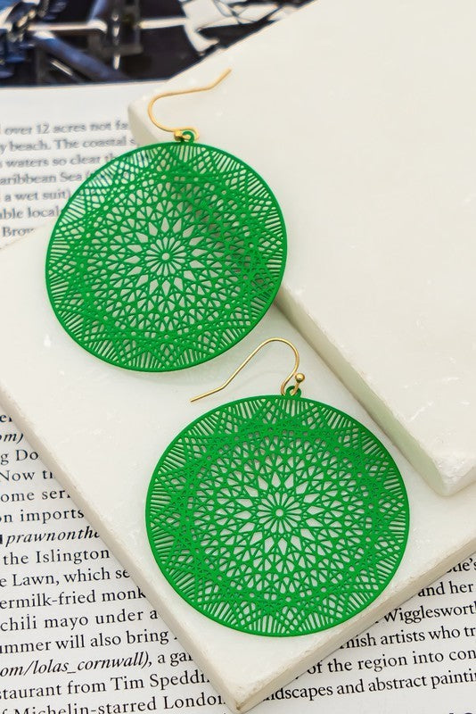 Openwork Color Coated Metal Disk Earrings (Pick Color)