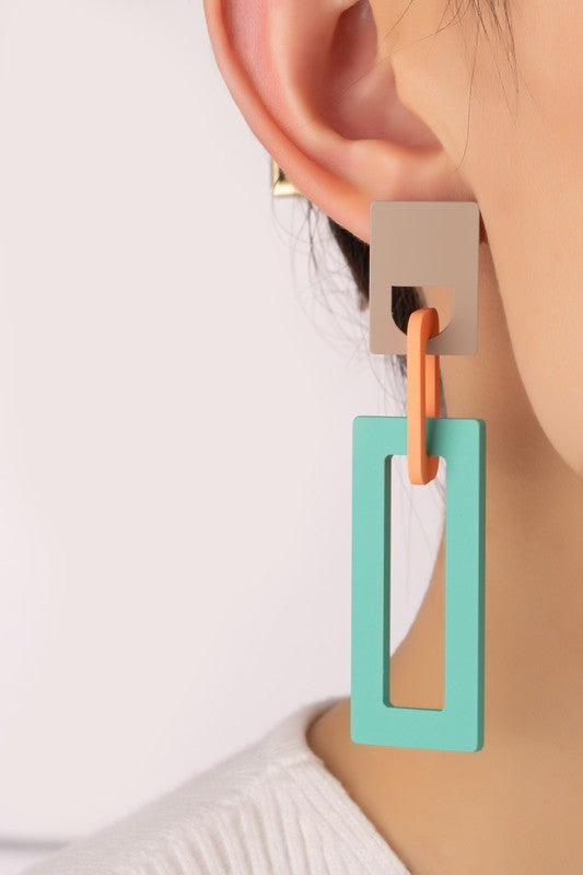 Pastel Tonal Linked Rectangle Hoop Drop Errings (Pick Color)