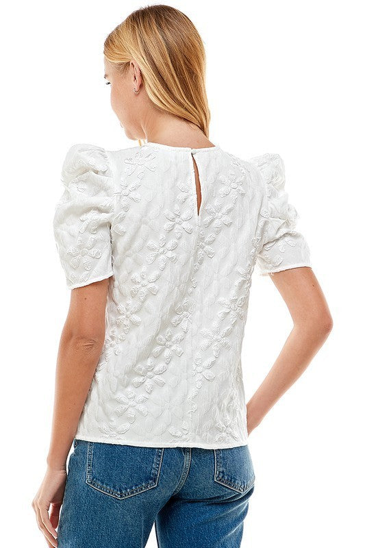 Textured Jacquard Puff Sleeve Top