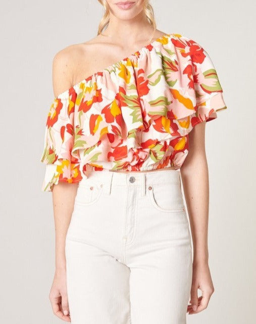 Floral Charmer One Shoulder Ruffle Top