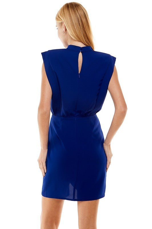 Shoulder Padded Draped Dress