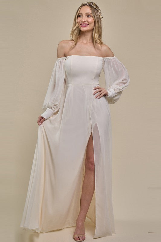 Off Shoulder Chiffon Slit Formal Dress