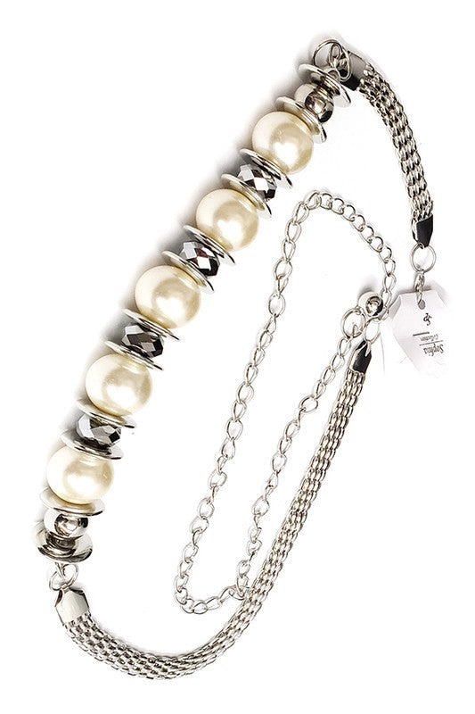 Grey/Cream Pearl Metal Chain Belt (Pick Color)