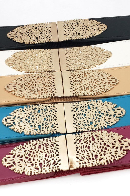 Gold Metal Shining Leaves Belt