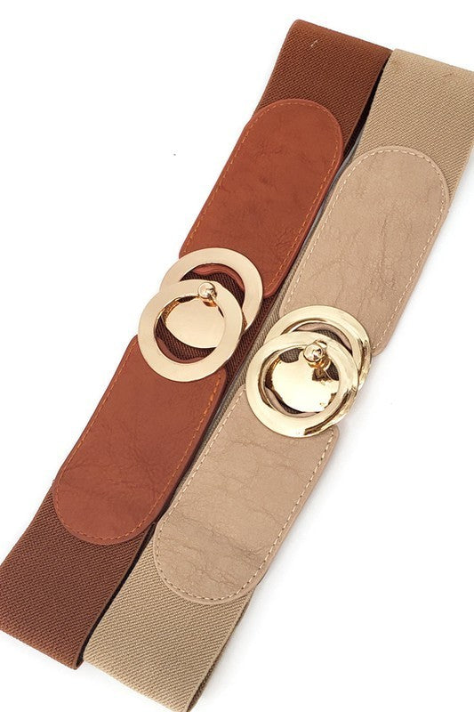 Double circle Gold Metal Ring Hook Elastic Belt
