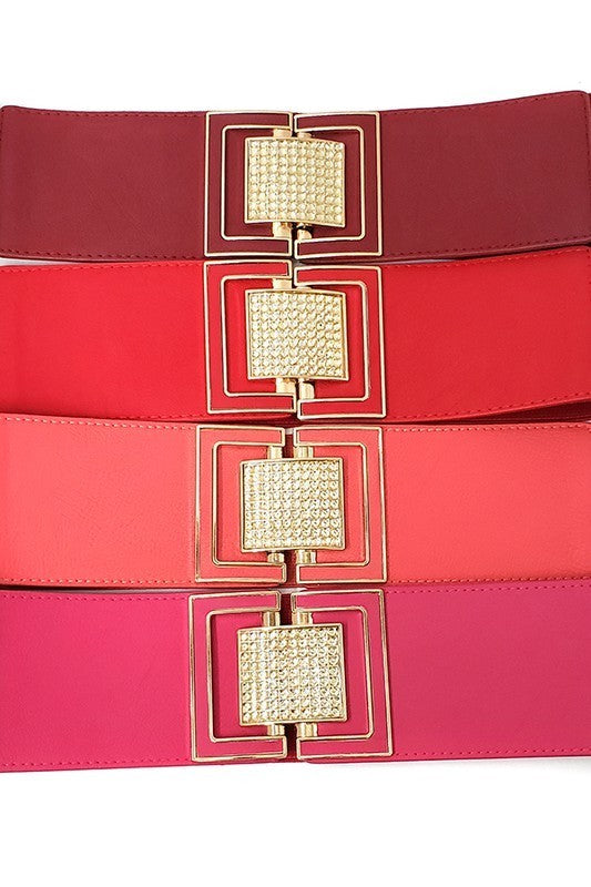 Gold Square Buckle Elastic Belt (Pick Color)