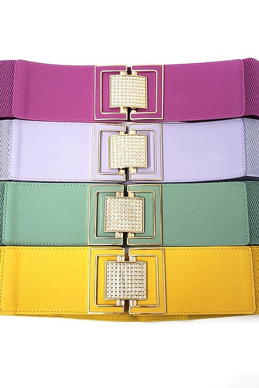 Gold Square Buckle Elastic Belt (Pick Color)