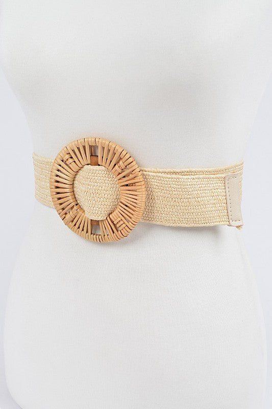 Handmade Bamboo Buckle Stretch Straw Belt (Pick)