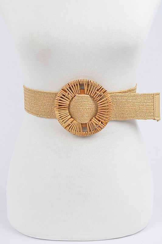 Handmade Bamboo Buckle Stretch Straw Belt (Pick)