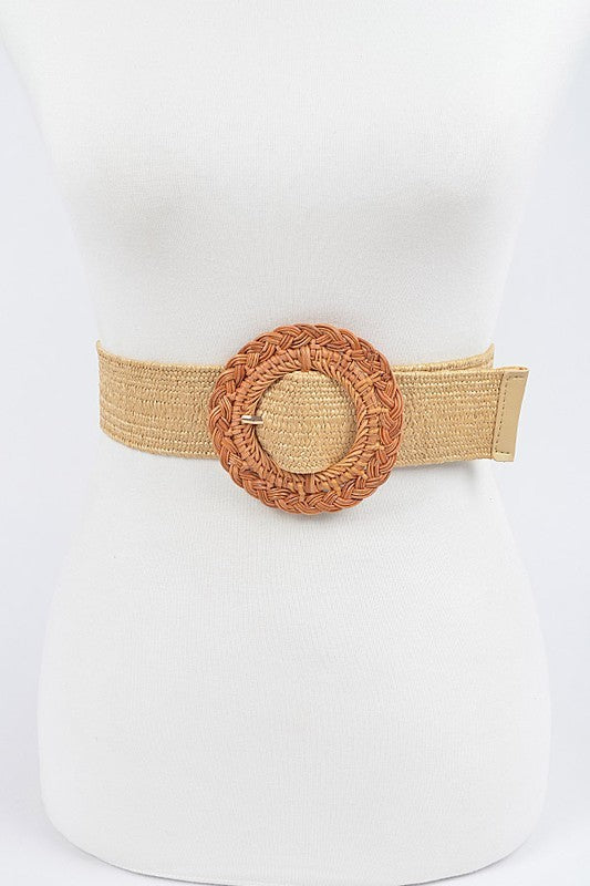 Handmade Bamboo Buckle Stretch Straw Belt (Pick)